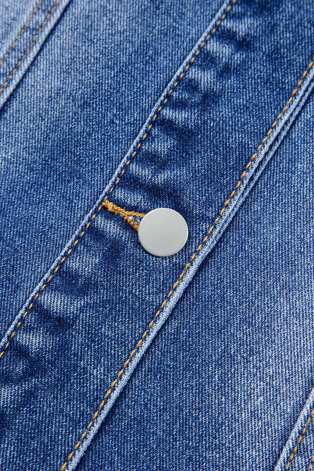 Blue Zone Planet | Pfauenblaue Jeansjacke mit Rüschen und offenem Saum, Kurzarm