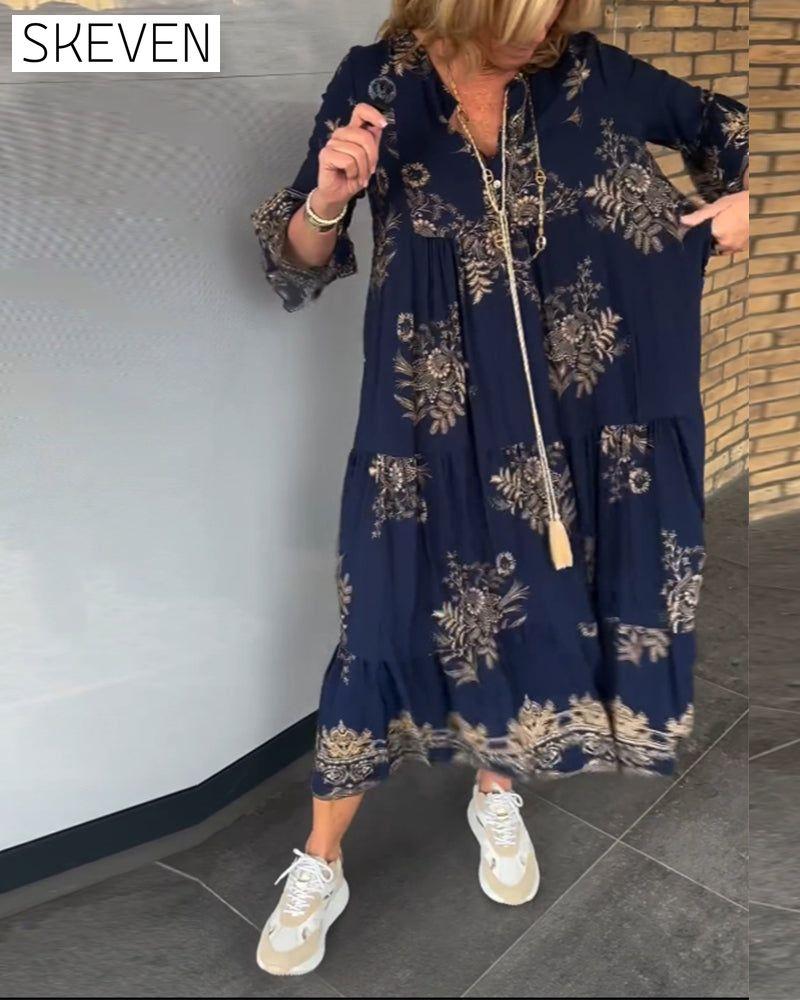 V-neck Vintage Loose Dress