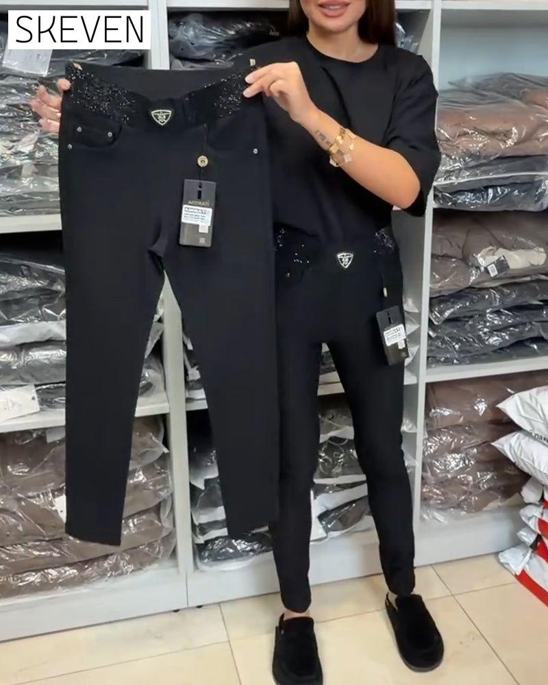 Stilvolle einfarbige Stretchhose
