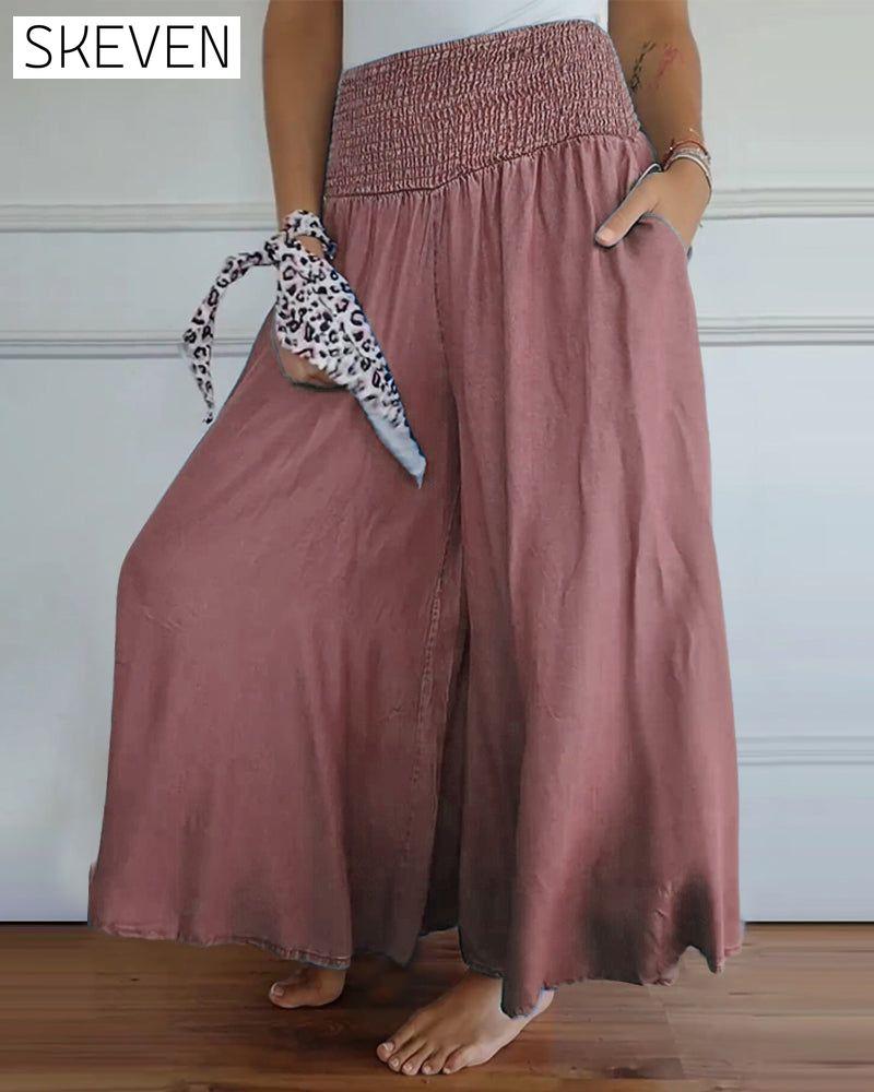 Elastic waist wide leg pants