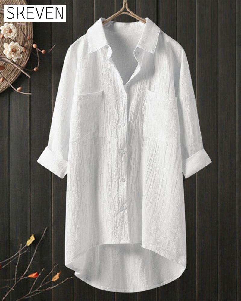 Solid Color Loose Blouse with Long Sleeves