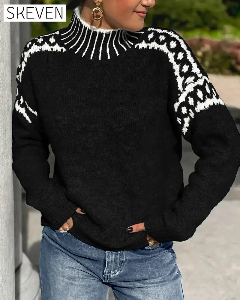 High Neck Patterned Contrast Jumper