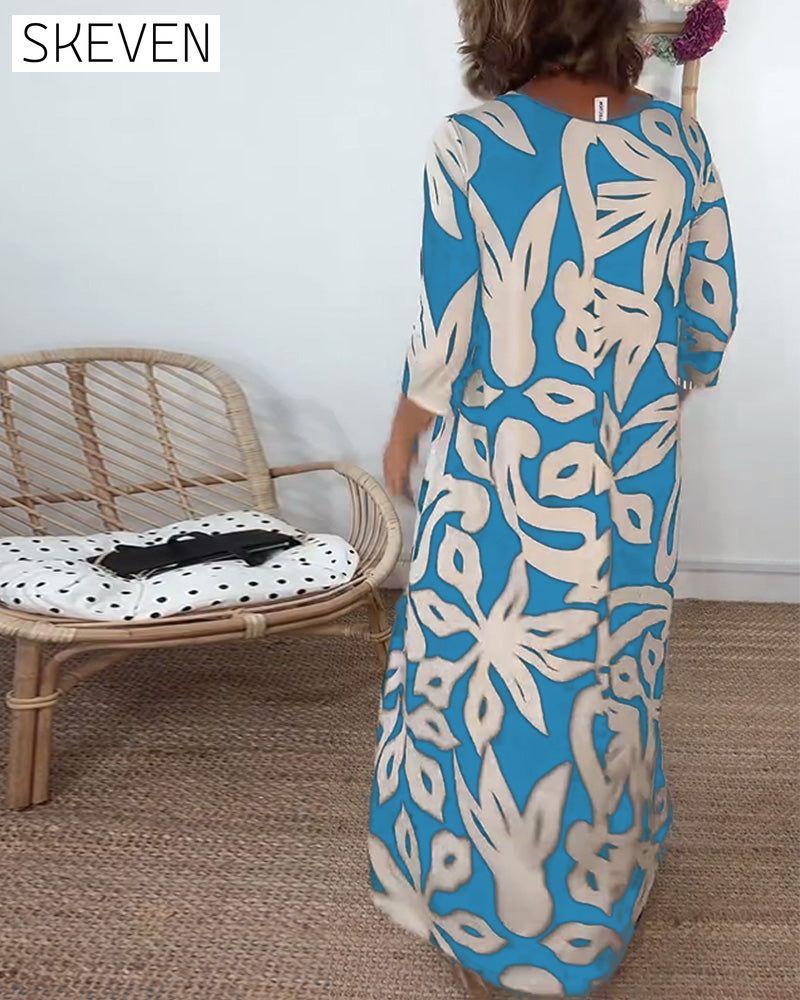 Bedrucktes Kleid mit Rundhalsausschnitt und langen Ärmeln