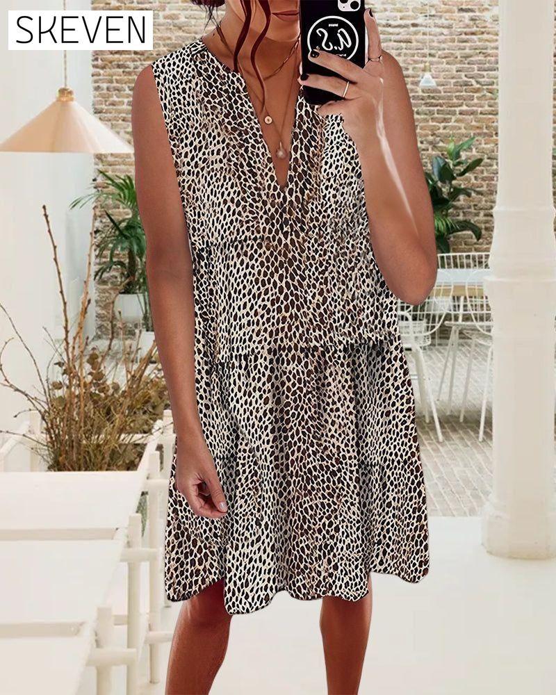 V neck leopard print sleeveless dress 23BF Casual Dresses Clothes Dresses Spring Summer