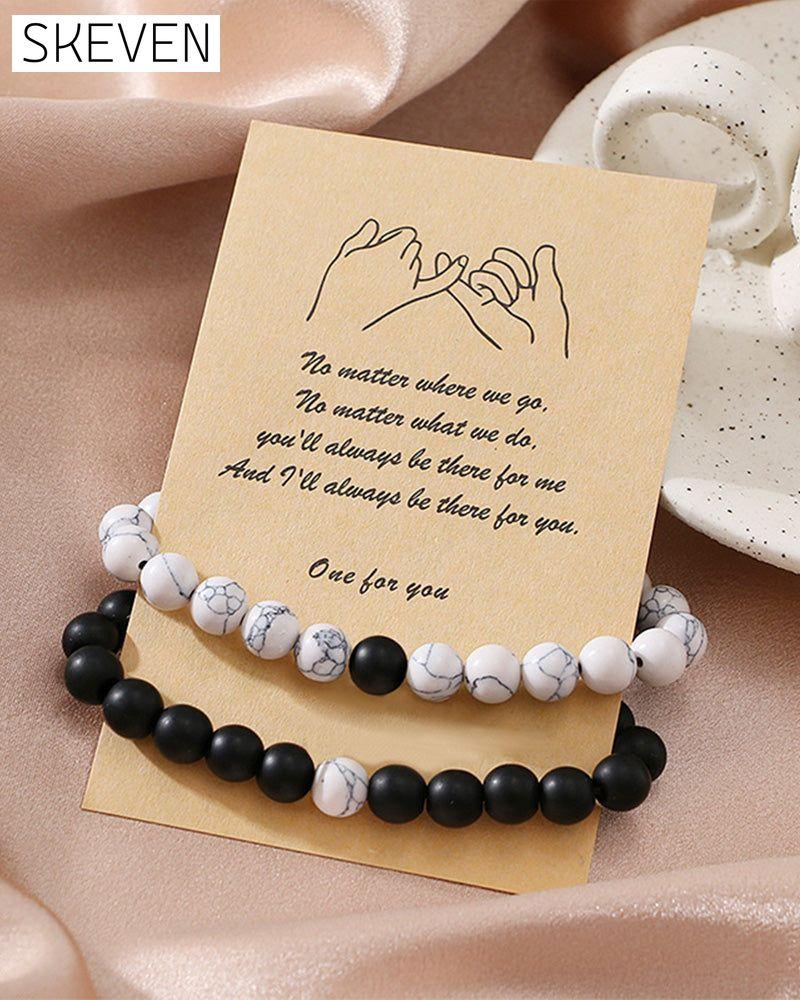 Black and white bead woven couple bracelet set Jewelry