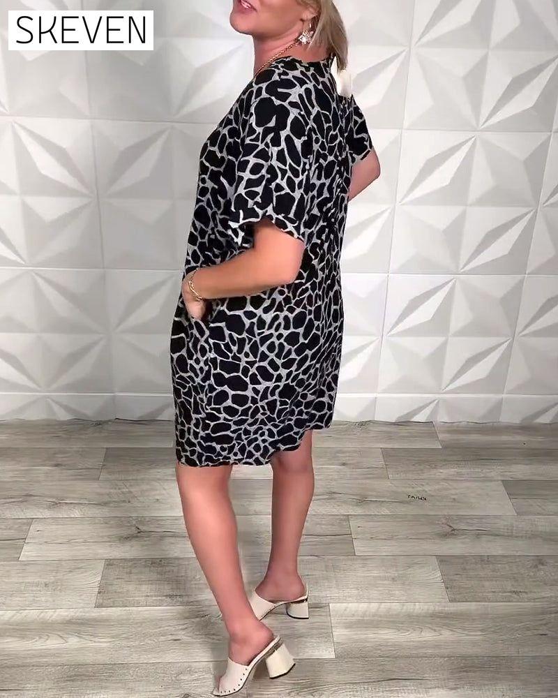 Casual Printed Crew Neck Dress