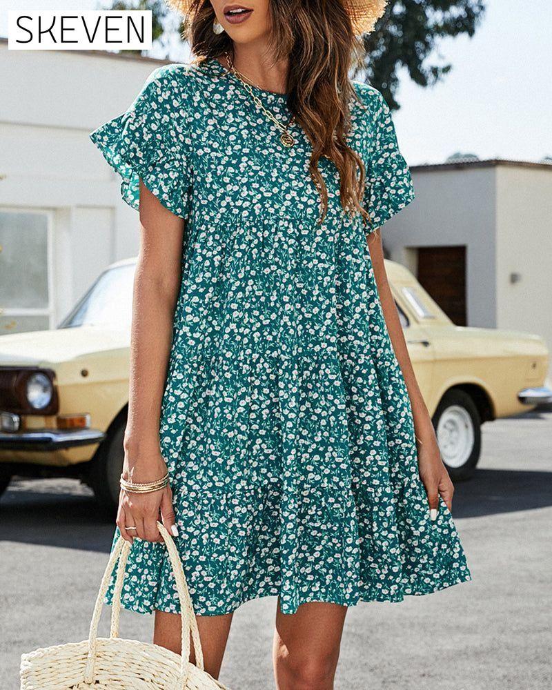 Short Sleeve Dress in Floral and Leopard Print Casual Dresses Clothes Dresses SALE Summer