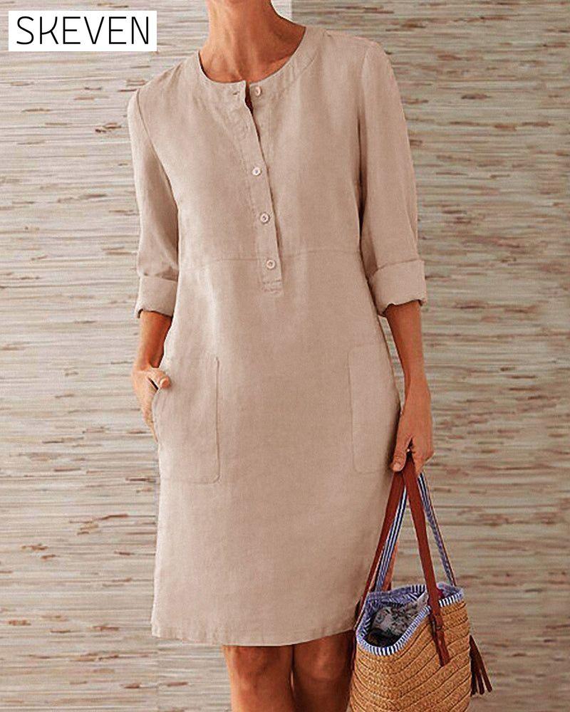 Elegant plain dress 2022 F/W 23BF allamode Casual Dresses Clothes Cotton and Linen Damkläder discount Dresses Kläder och accessoarer Kortärmad för damer Spring Summer Trending Now