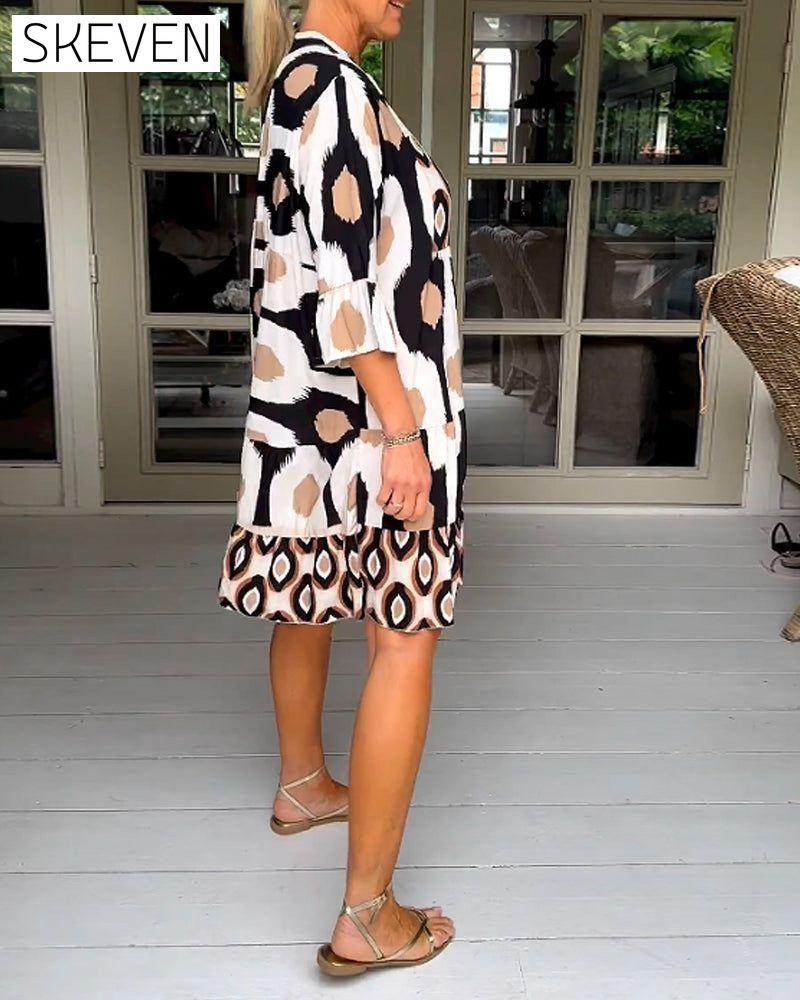Printed 3/4 Sleeve Dress 23BF Casual Dresses Clothes discount Dresses Spring Summer