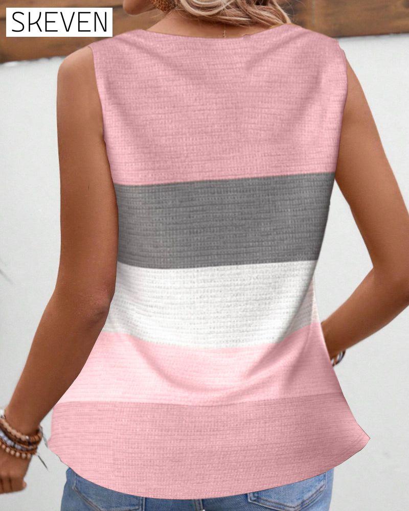 Gestreiftes, geknöpftes, plissiertes Tanktop