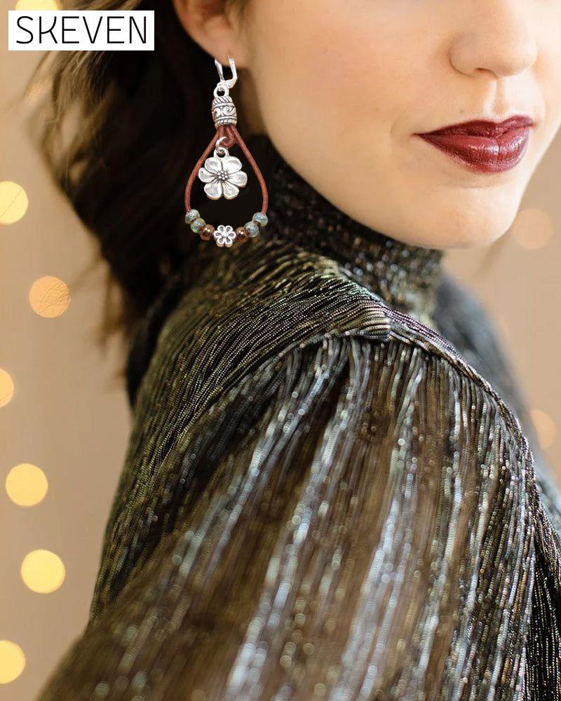 Boho Leather Rope Flower Simple Earrings