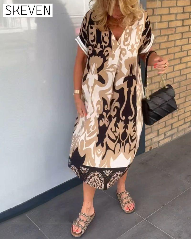 V-neck Geometric Print Dress