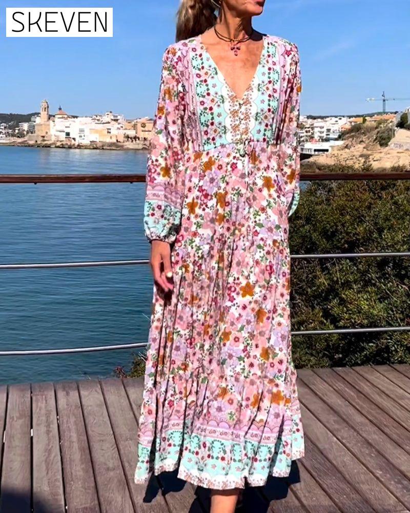 V-neck Floral Print Dress