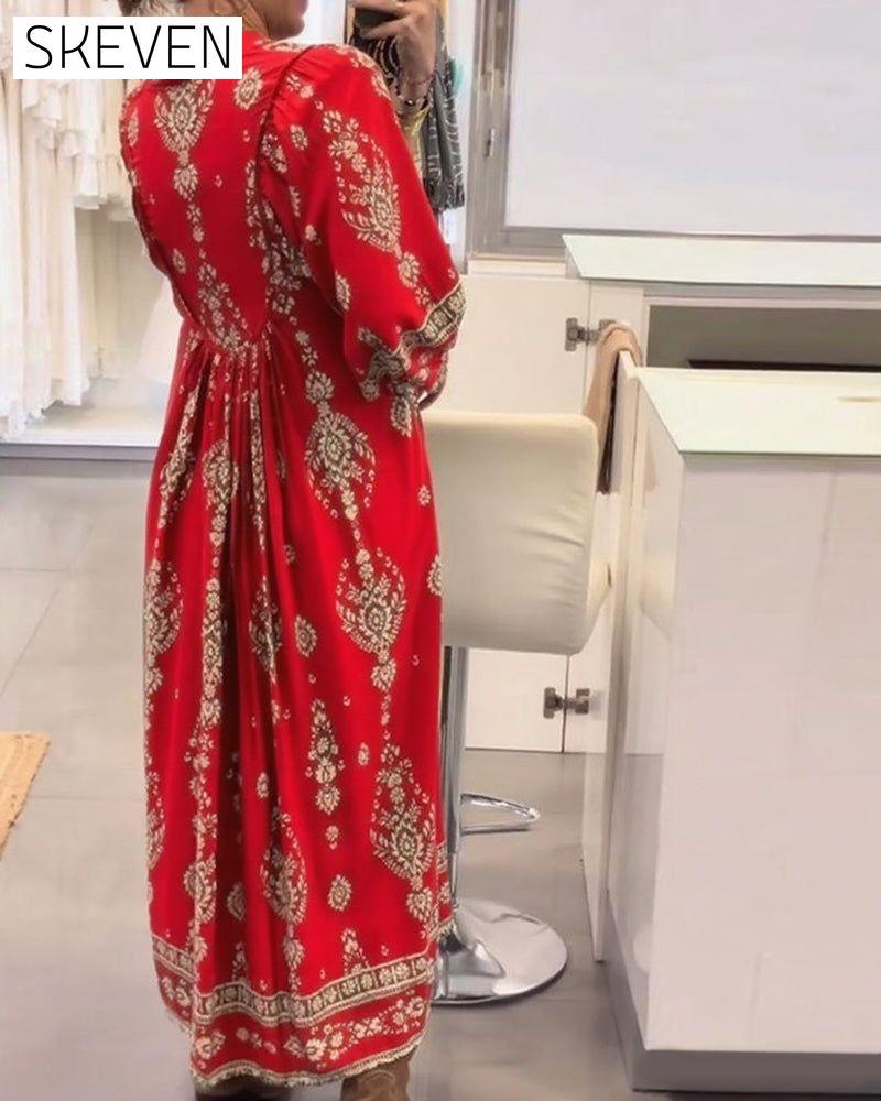 Casual Print Loose Pocket Dress