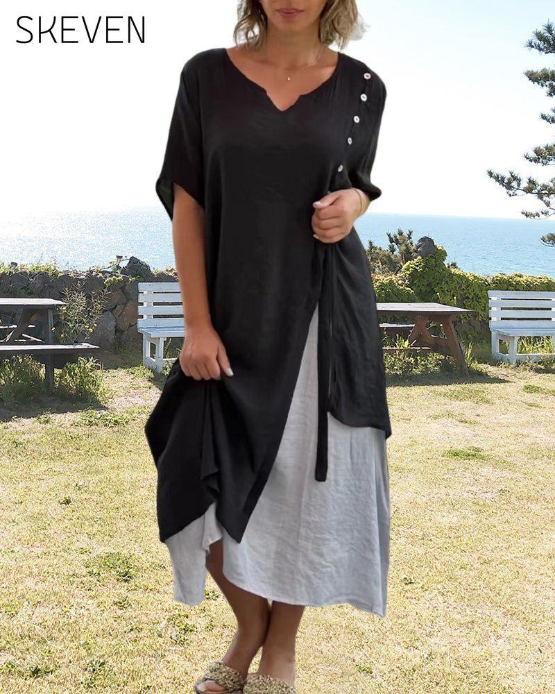 Casual Asymmetrical Dress with Short Sleeves 23BF Casual Dresses Clothes Dresses Spring Summer