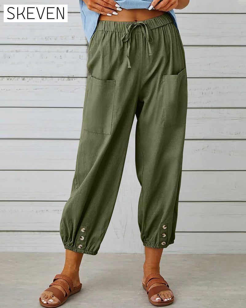 High waist button nine points pants