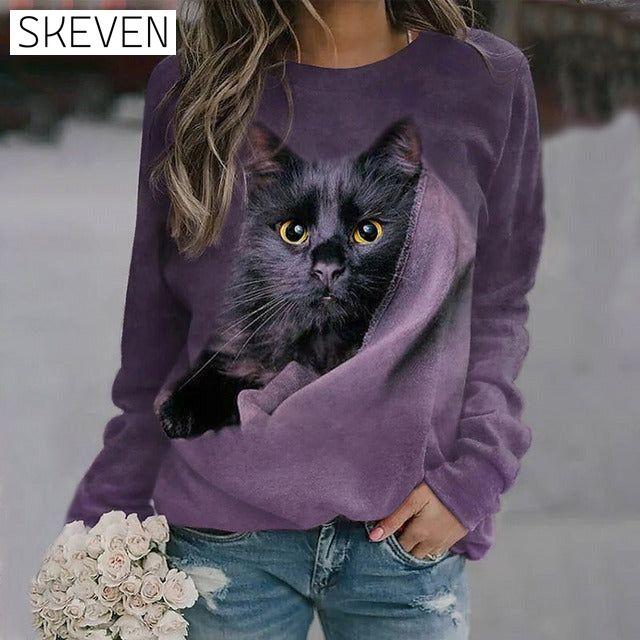 Cat Print Casual Sweatshirt best Best Sellings clothes Plus Size Sale tops Topseller