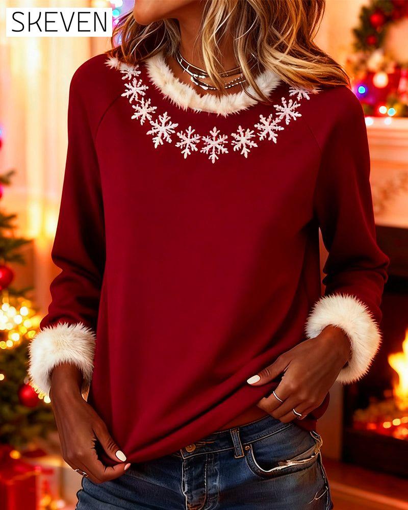Sweatshirt mit Pelzkragen und Patchwork-Details