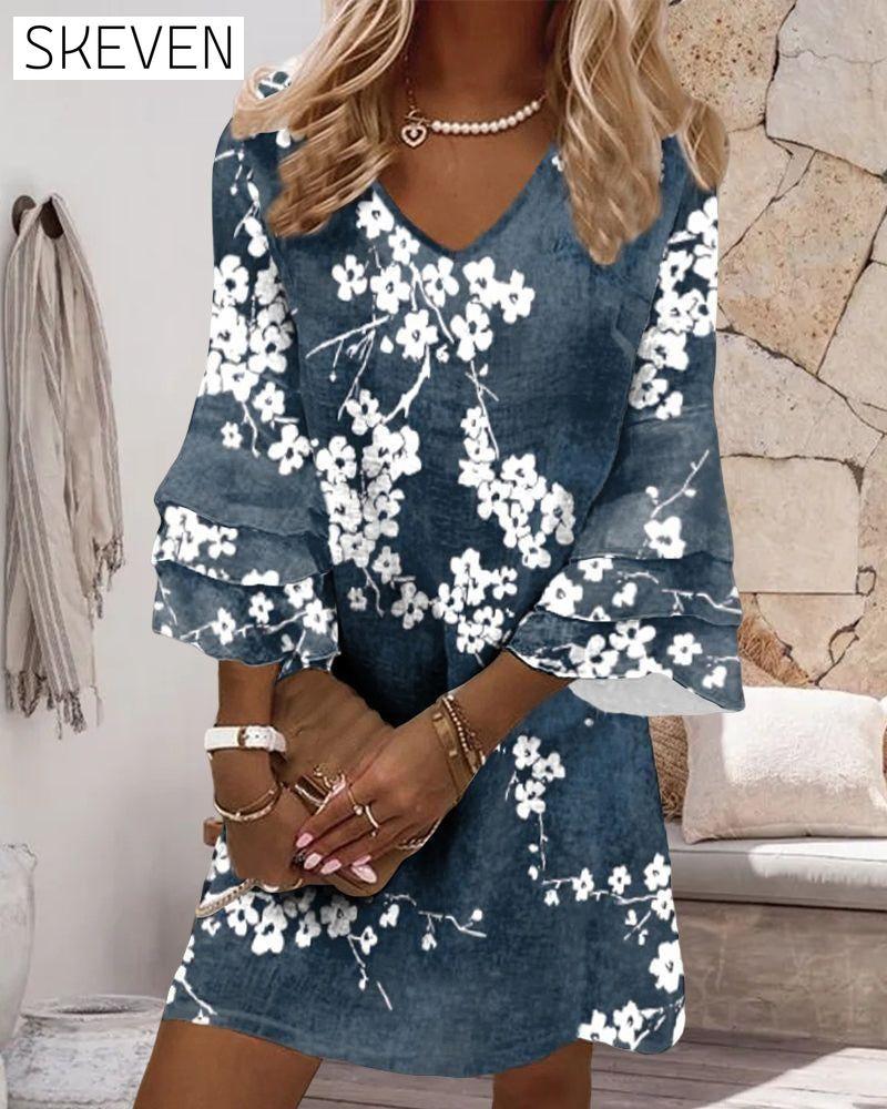 V-neck printed mini dress 23BF Casual Dresses Clothes Dresses Spring Summer