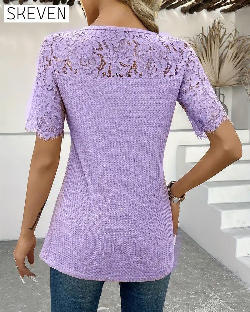 Lace Panel Knitted T-Shirt