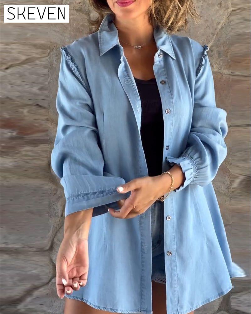 Einfarbiges Jeans-Langarmshirt