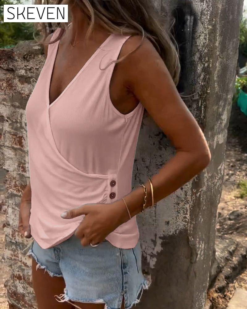 Buttoned and Sleeveless Versatile Vest