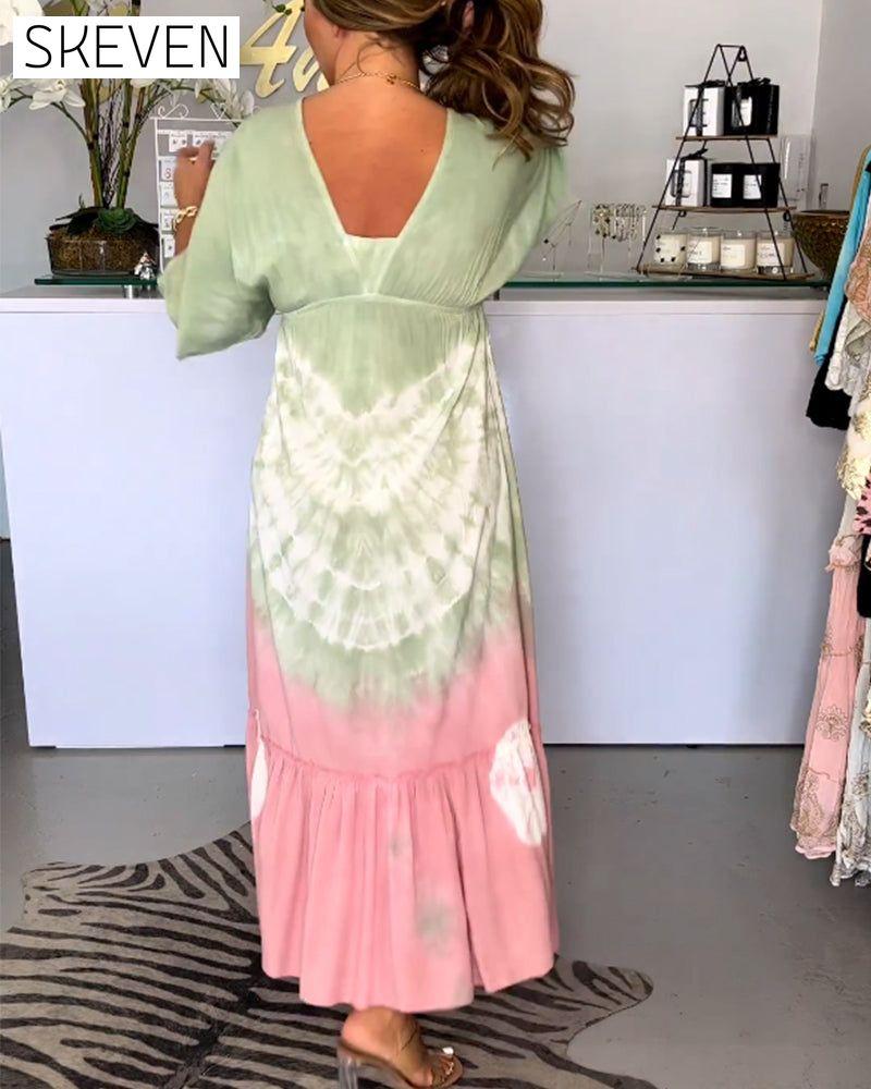 Gradient print v-neck dress