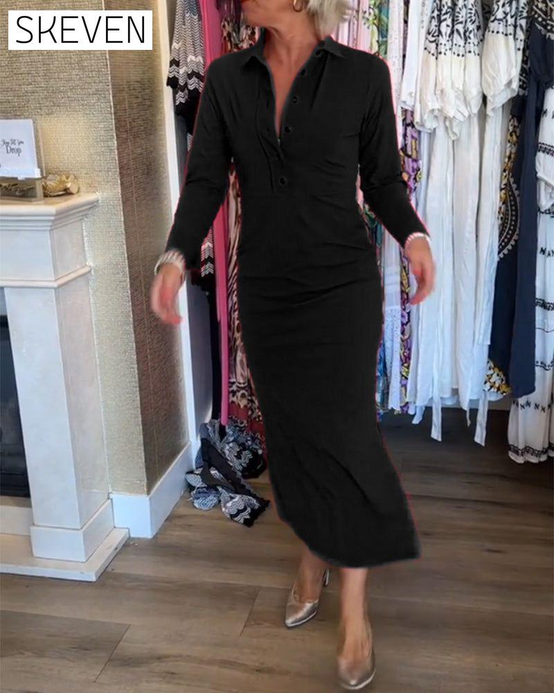 Solid color slit elegant dress
