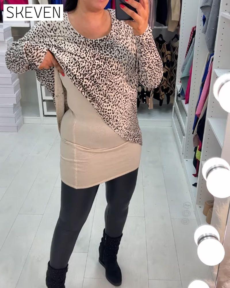 Langarmshirt mit Leopardenmuster und Rundhalsausschnitt