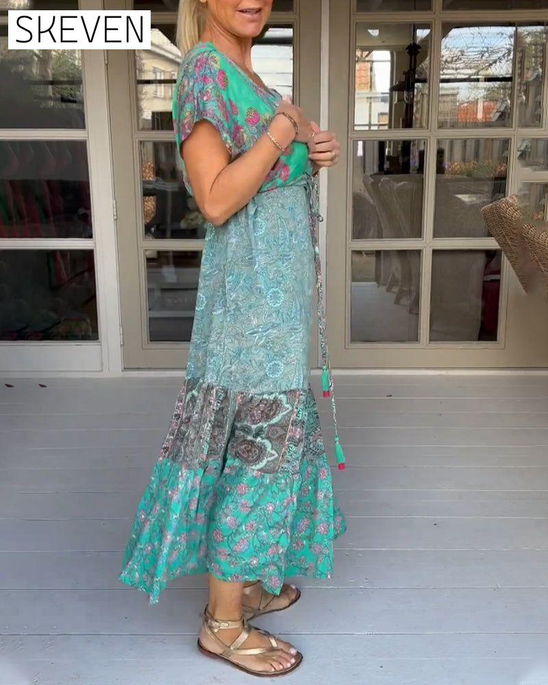 V-neck printed elegant dress