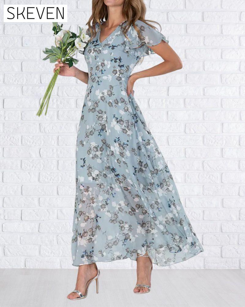 Short Sleeve Long Dress with Floral Print 23BF Casual Dresses Clothes Dresses SALE Spring Summer