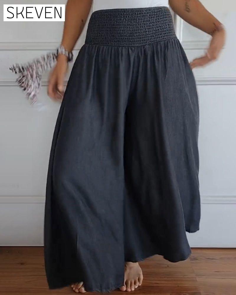 Elastic waist wide leg pants