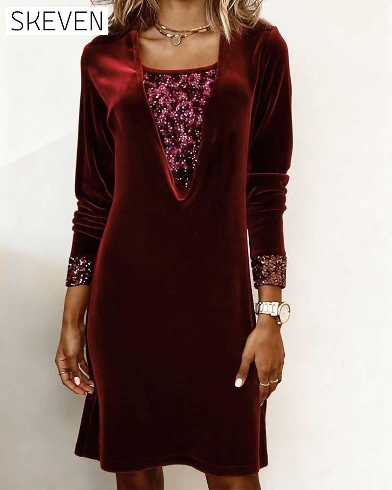 Elegant Sequined Patchwork Dress