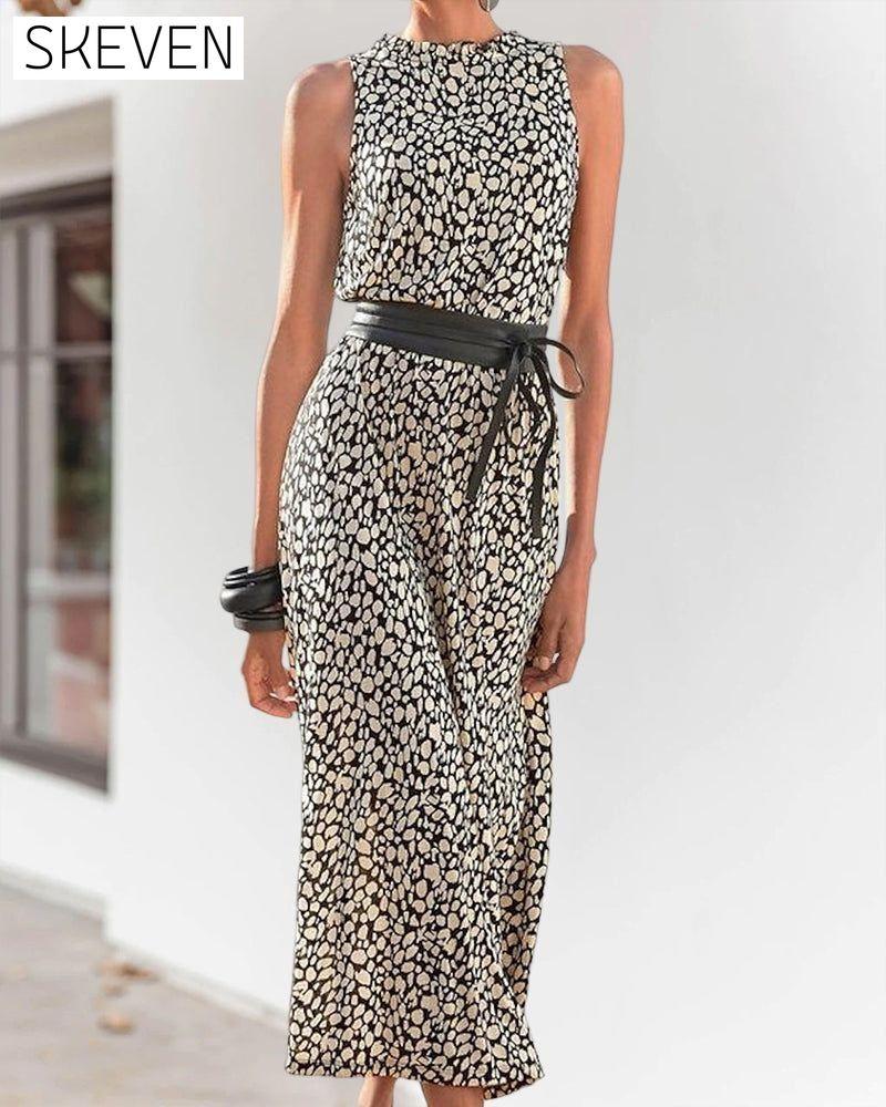 Fashion print sleeveless dress with belt 23BF Casual Dresses Clothes Dresses Summer