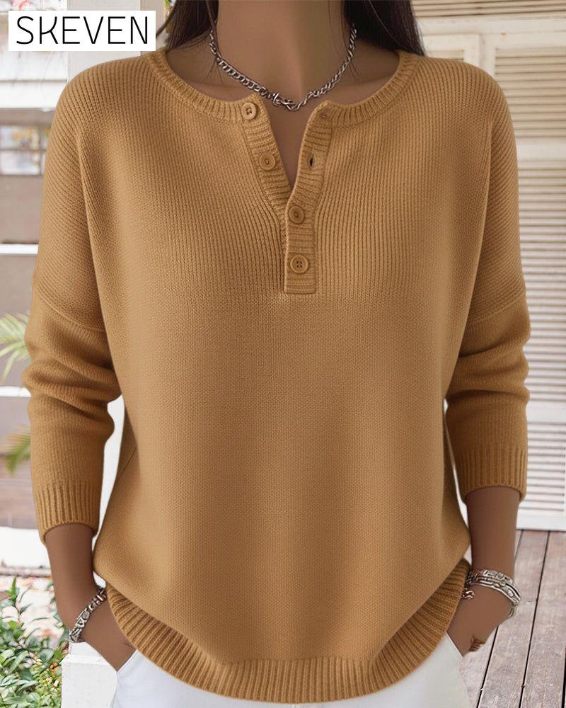 Long-Sleeved Button-Down Solid Color Jumper