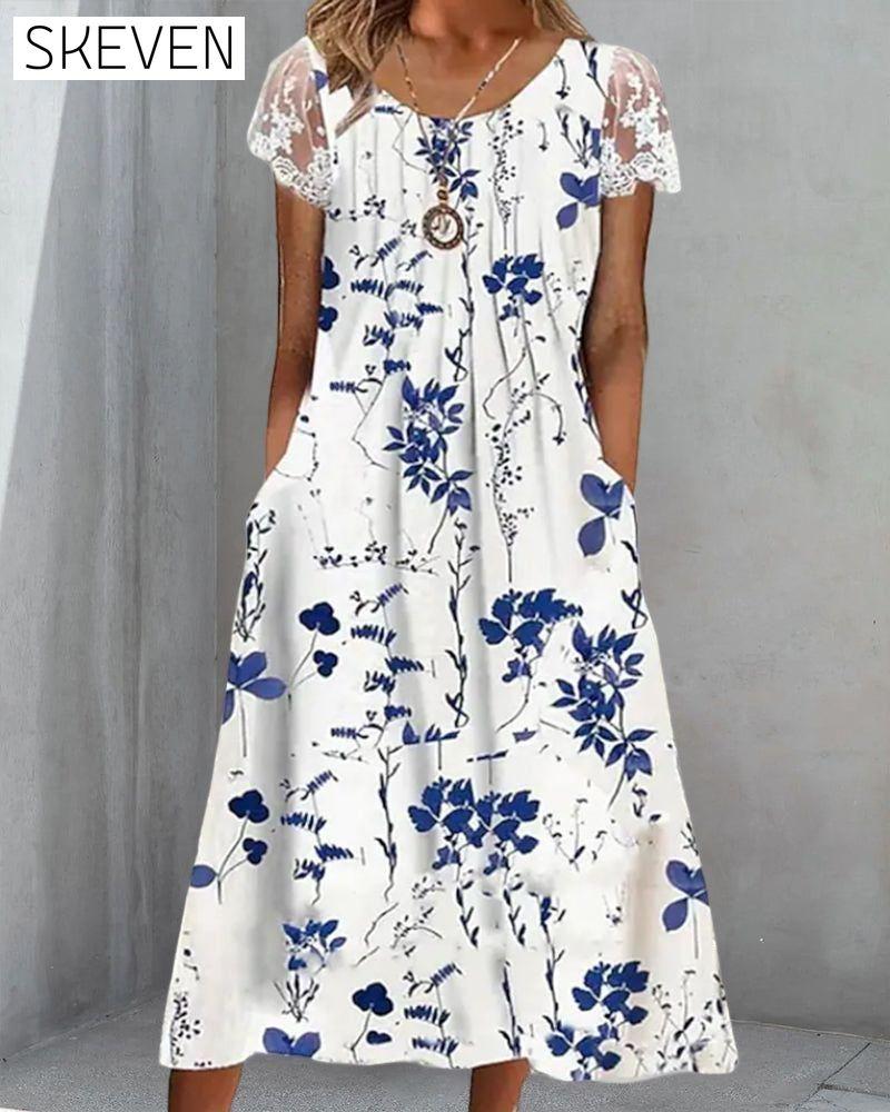 Lace sleeves floral print dress 23BF Casual Dresses Clothes Dresses Spring Summer