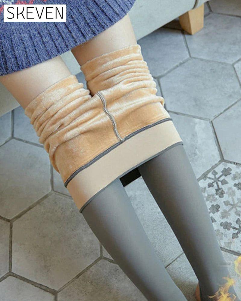 Makellose Beine, künstliche, durchscheinende, warme, plüschgefütterte elastische Strumpfhose 