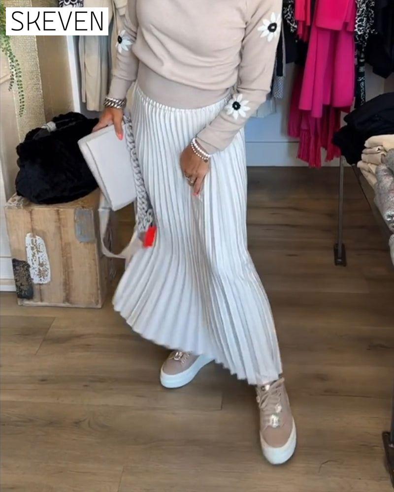Pleated solid color dress