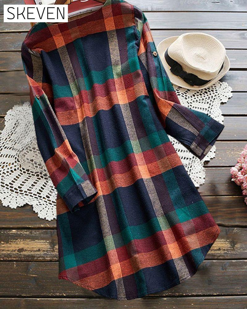 Check long sleeve dress