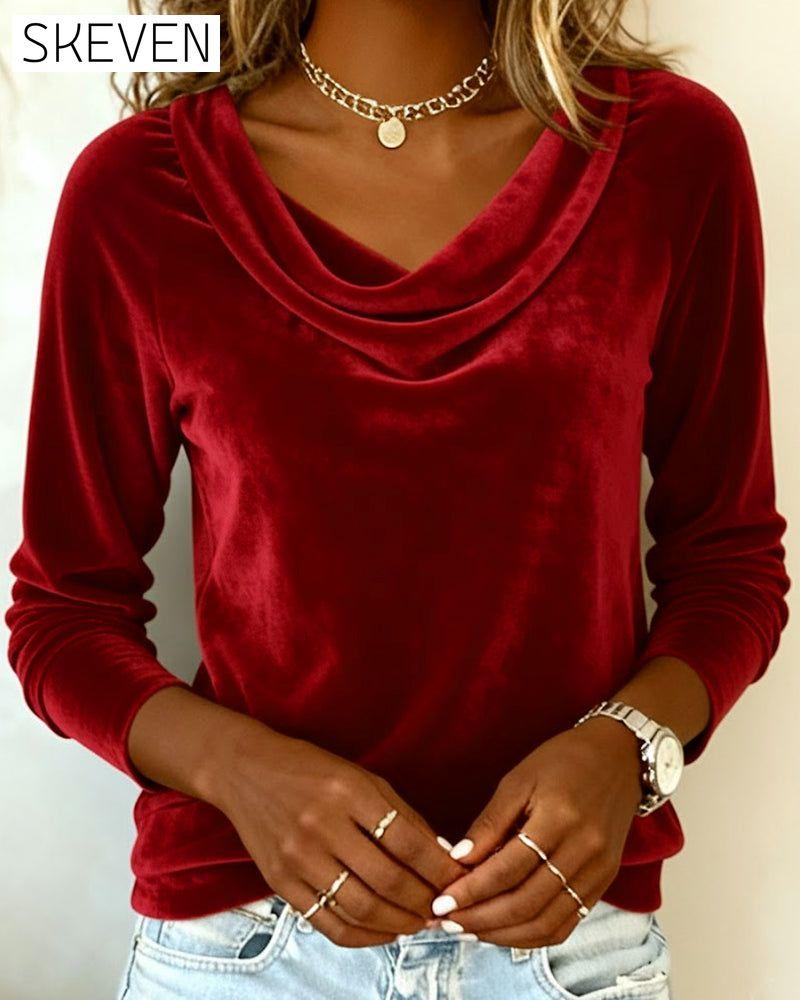 Velvet Solid Color Long-Sleeved Top