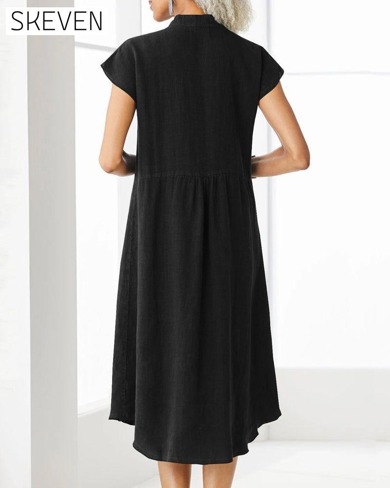 Stand collar single breasted pocket dress 23BF Casual Dresses Clothes Dresses Summer