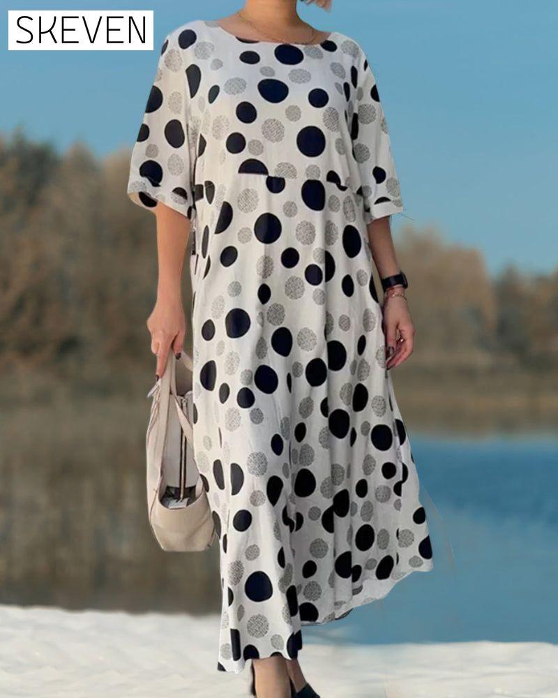 Round Neck Polka Dot Print Dress Casual Dresses Clothes Dresses SALE Spring Summer