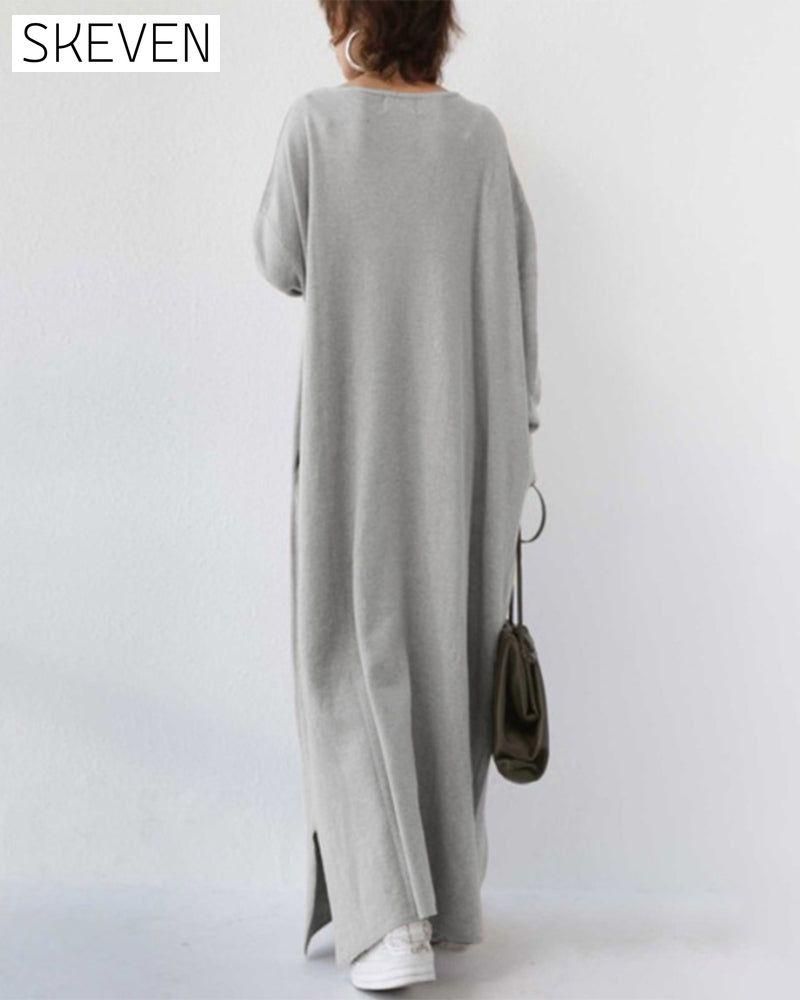 robe trapèze à manches longues et col en V