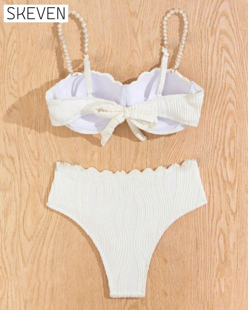 Bikini sexy à jarretelles perlées