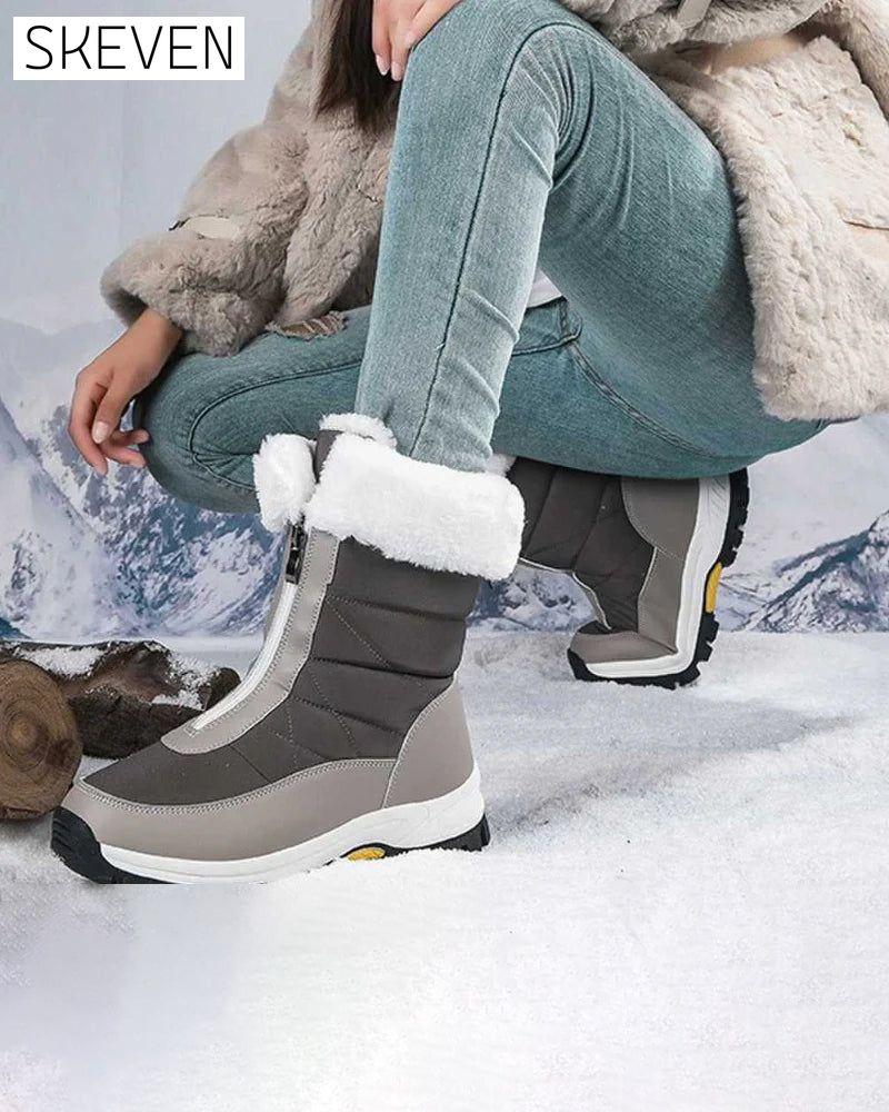Damen-Schneestiefel mit Reißverschluss, rutschfest und warm