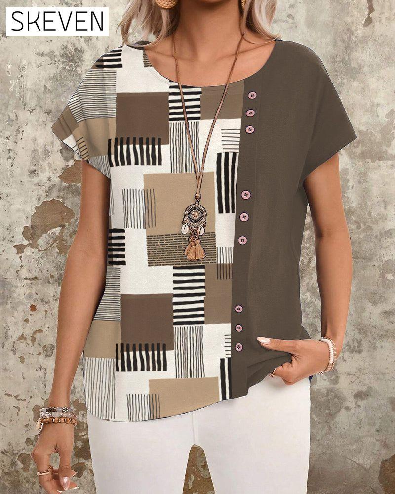 Gestreiftes T-Shirt mit geometrischem Muster