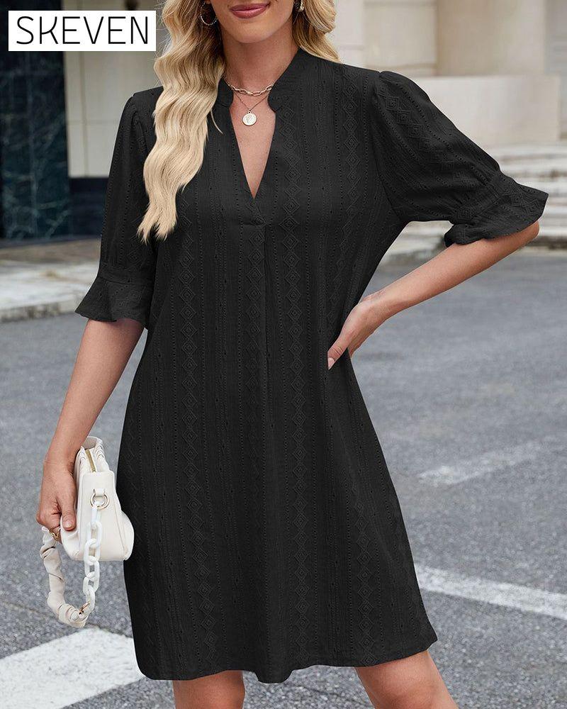 Solid Color V-Neck Dress