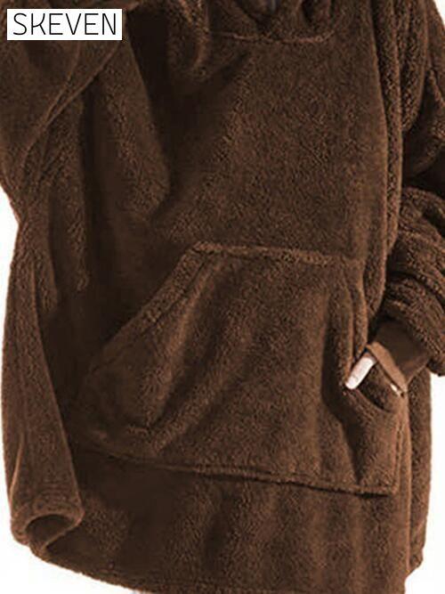 Long Sleeve Pocketed Hooded Fuzzy Sweater, Lounge Top clothes lounge lounge wear loungewear M@F@T Ship From Overseas Sweater sweaters Sweatshirt