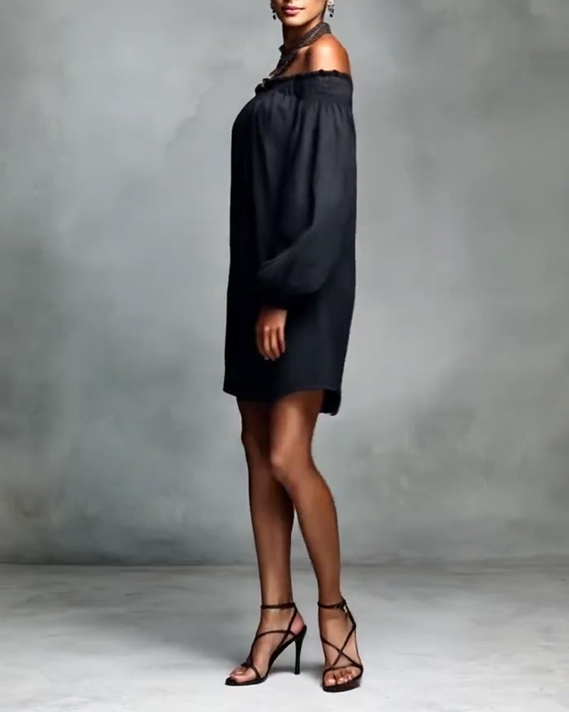 One Shoulder Lantern Sleeve Short Dress