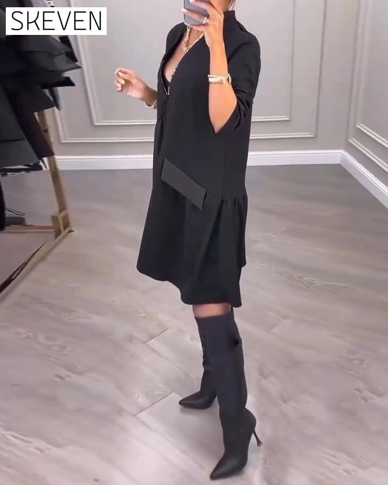 Artistic V-neck long-sleeved dress